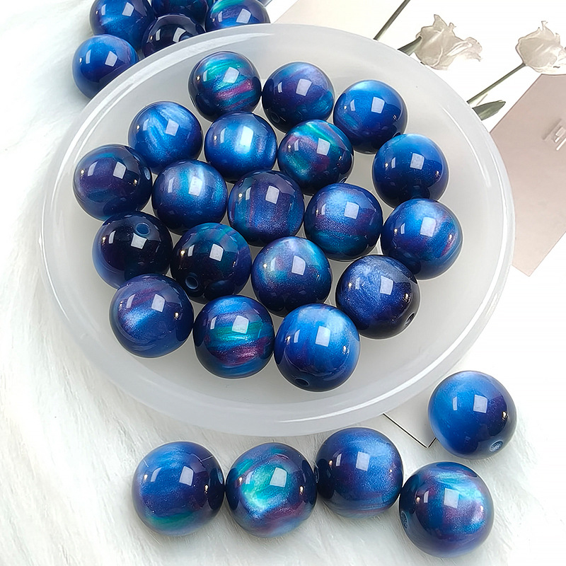 Oil-Paint Marbled Cat-Eye Resin Beads