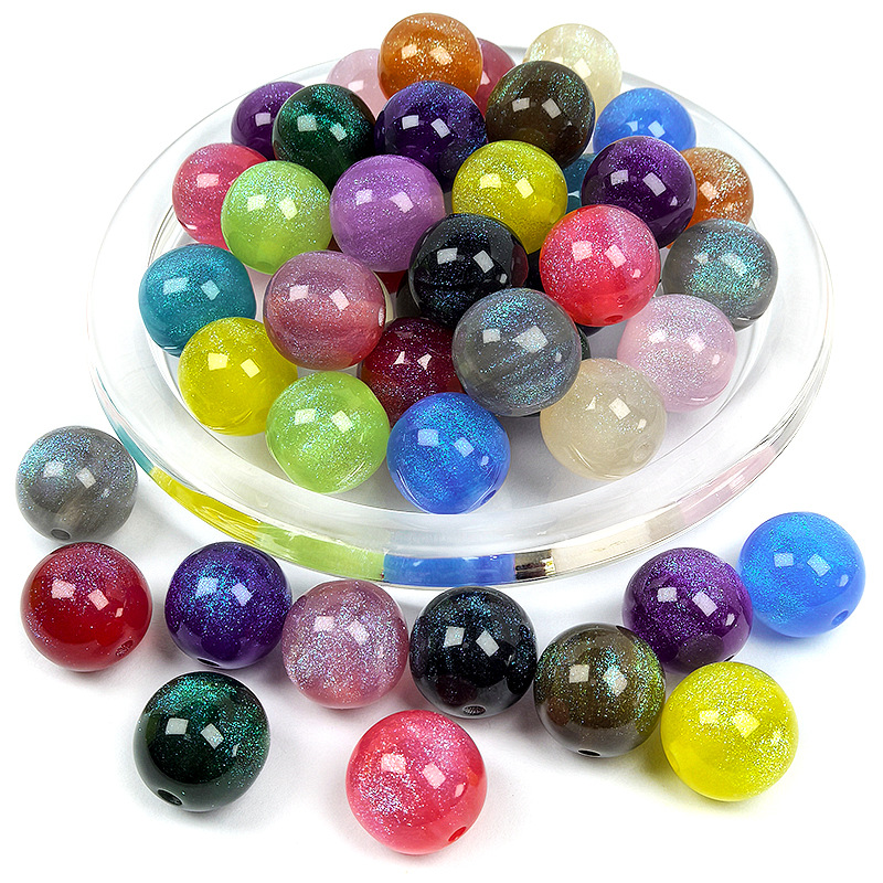 Starlight Fine-Glitter Iridescent Mermaid-Effect Round Resin Beads