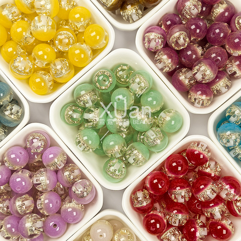 UV Color-Changing Silver-Crown Round Resin Beads