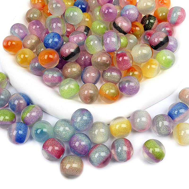 Glow-in-the-Dark Color-Changing Two-Tone Cat-Eye Round Resin Beads