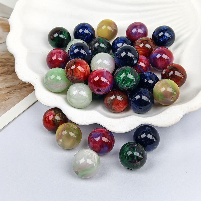 Oil-Paint Marbled Cat-Eye Resin Beads