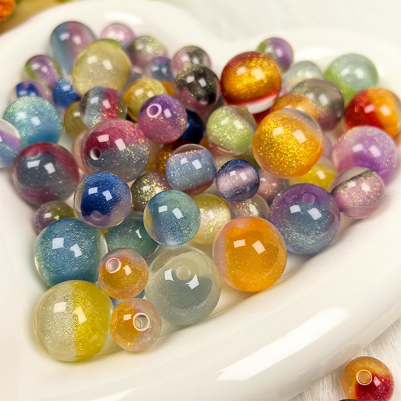 Color-Changing Fine-Glitter Two-Tone Candy-Core Resin Beads