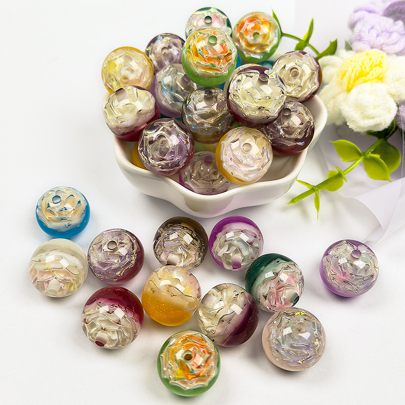 Color-Changing Fine-Glitter Rose-Shaped Resin Beads