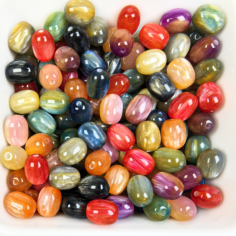 Gold-Fleck Cat-Eye Effect Barrel-Shaped Resin Beads