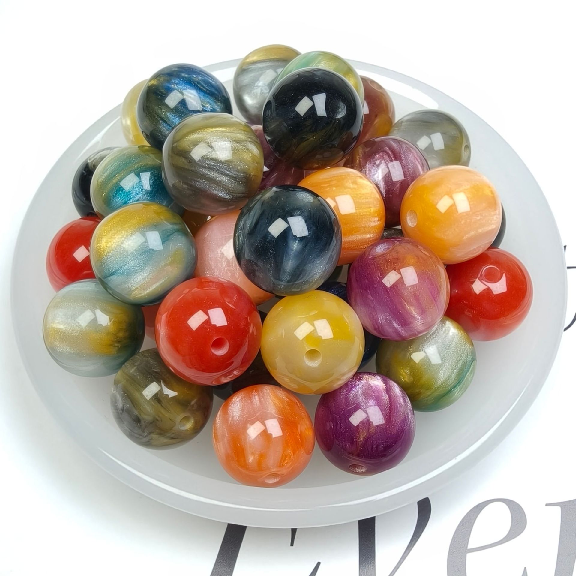 Gold-Fleck Marbled Starlight Iridescent Flower-Shaped Resin Beads
