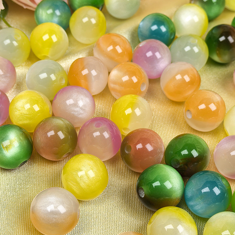 Cat-Eye Effect Two-Tone Round Resin Beads