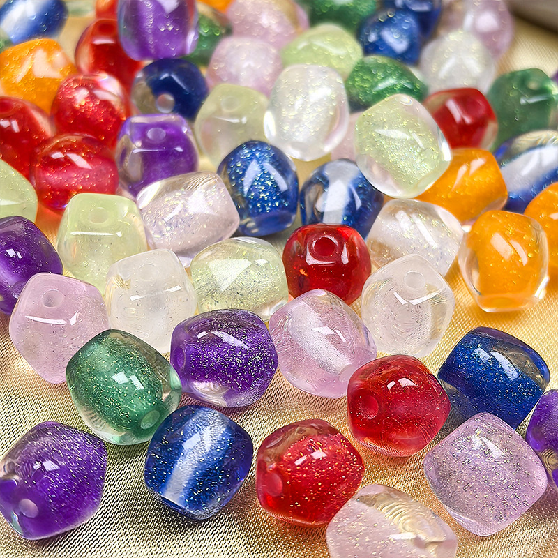 Fine-Glitter Transparent Candy-Core Faceted Octagonal Resin Beads