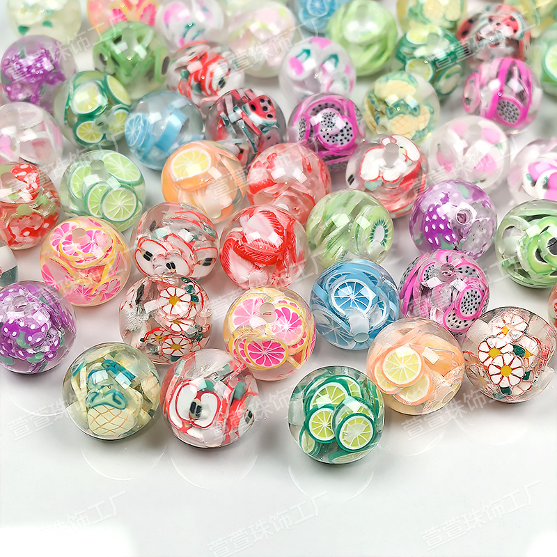 Polymer-Clay Fruit-Slice Inlay Round Resin Beads