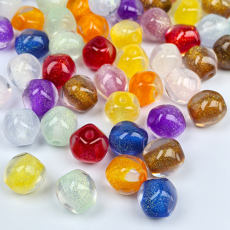 Fine-Glitter Transparent Candy-Core Faceted Octagonal Resin Beads