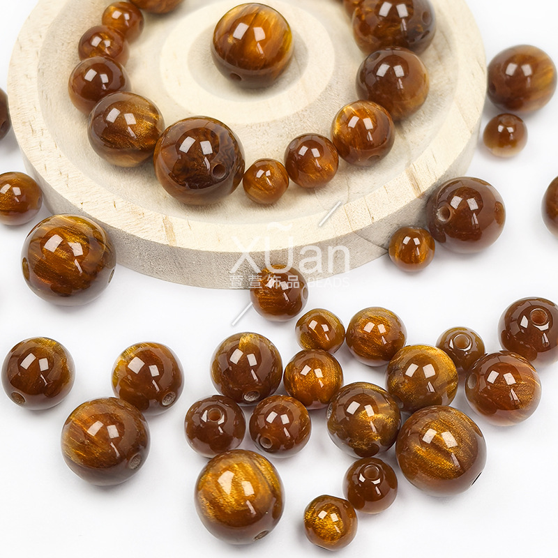 Imitation Golden-Thread Sea Willow Round Resin Beads