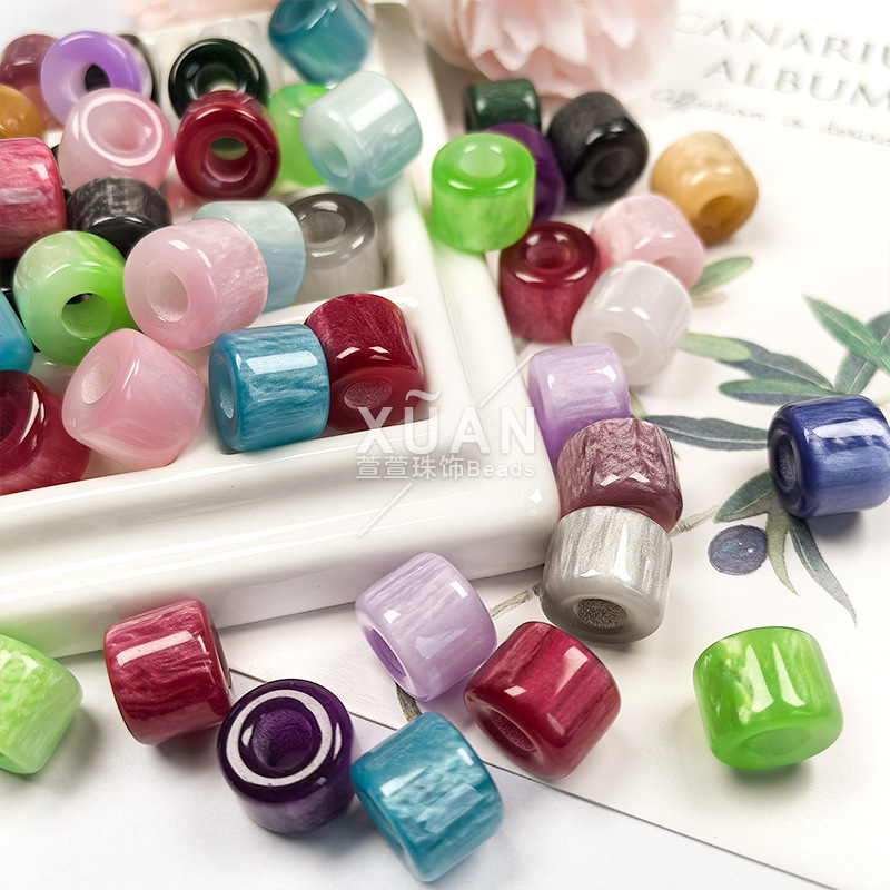 Jade-Look Large-Hole Barrel-Shaped Resin Beads