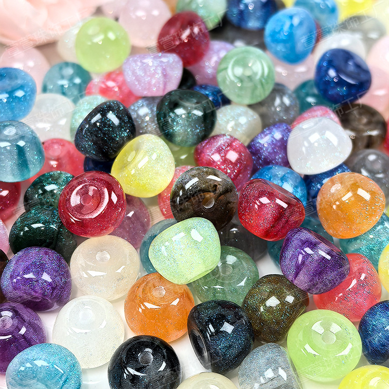 Fine-Glitter Starlight Iridescent Mermaid-Effect Apple-Shaped Resin Beads
